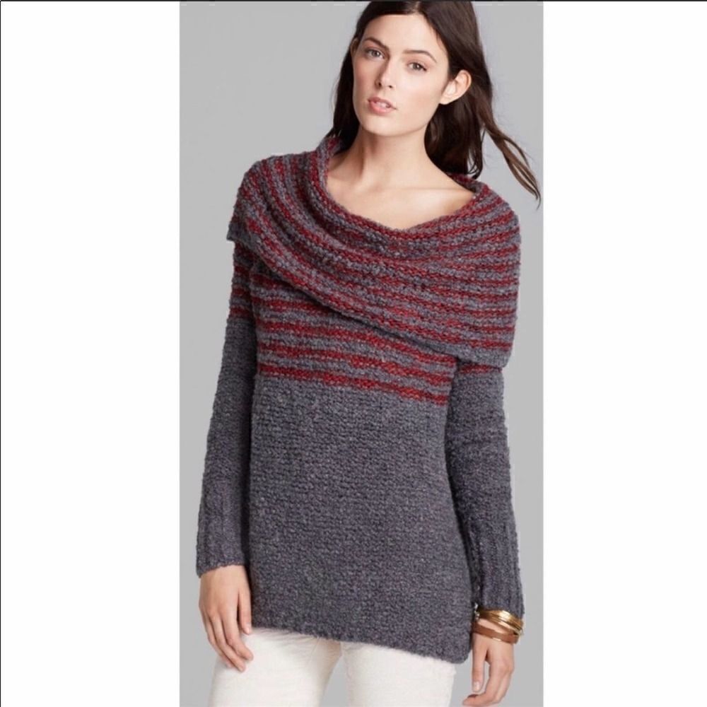 Free People Grey Engineered Cowl Neck Sweater